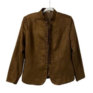 Vintage Bedford Fair dark brown suede like ruffle cottagecore prairie jacket 12